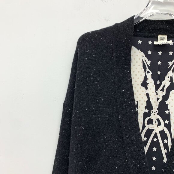Hermès Black Wool V-Neck Long-Sleeve Cardigan With Star Print Lining Size 38 Mad - Picture 7 of 8